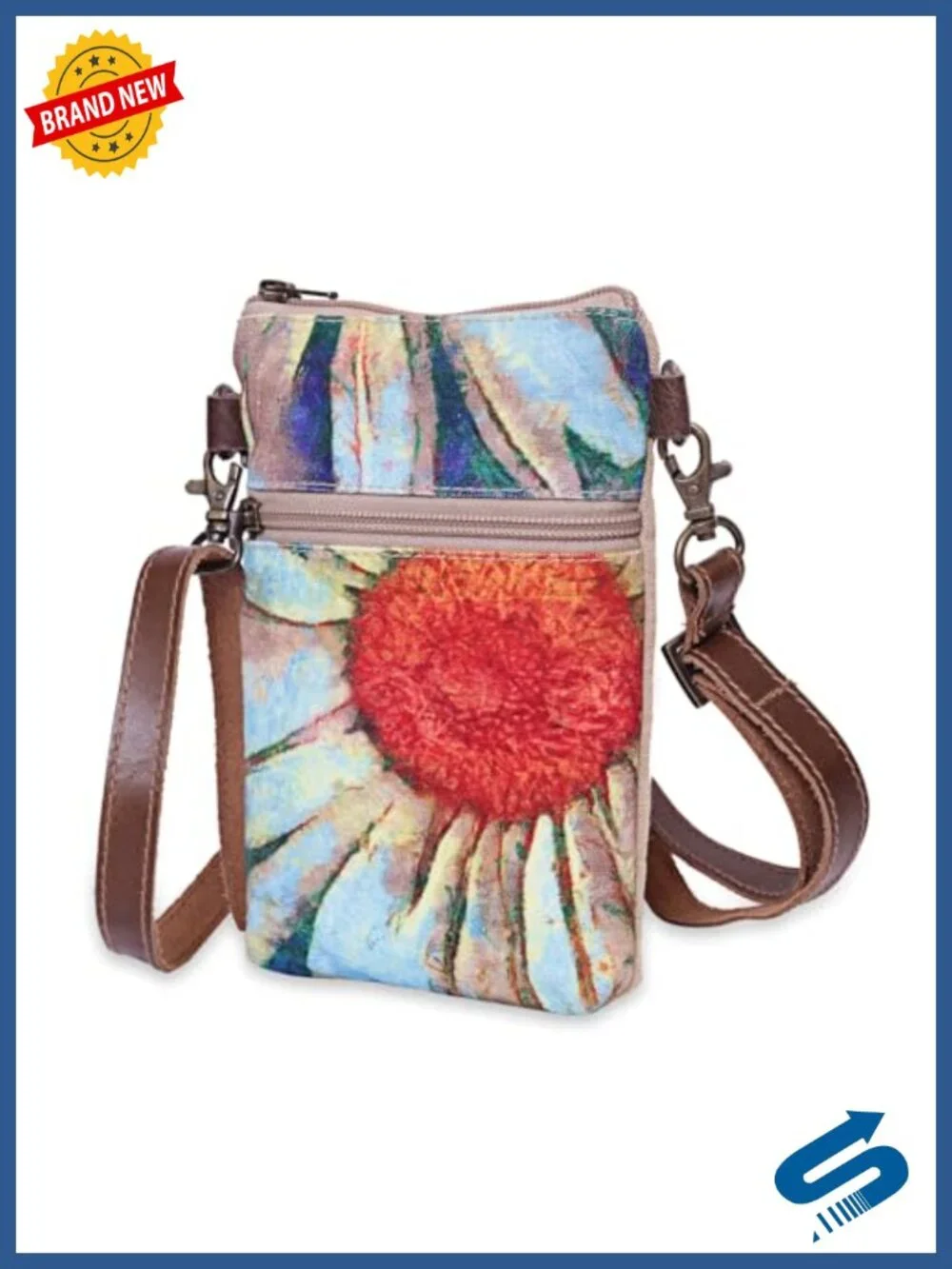 Handcrafted Cotton Canvas Crossbody Phone Purse with Leather Straps